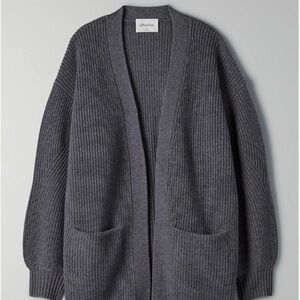 Wilfred Free by Aritzia Open Front Gray Merino Wool Cardigan Sweater Pocket Sz S